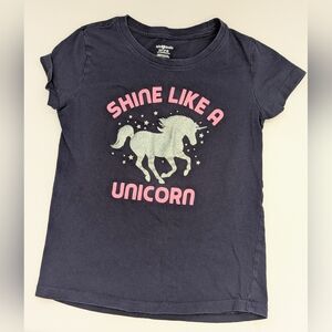 Girls' (Small/7-8) Navy Blue T-Shirt w/Glitter Unicorn "Shine Like a Unicorn"